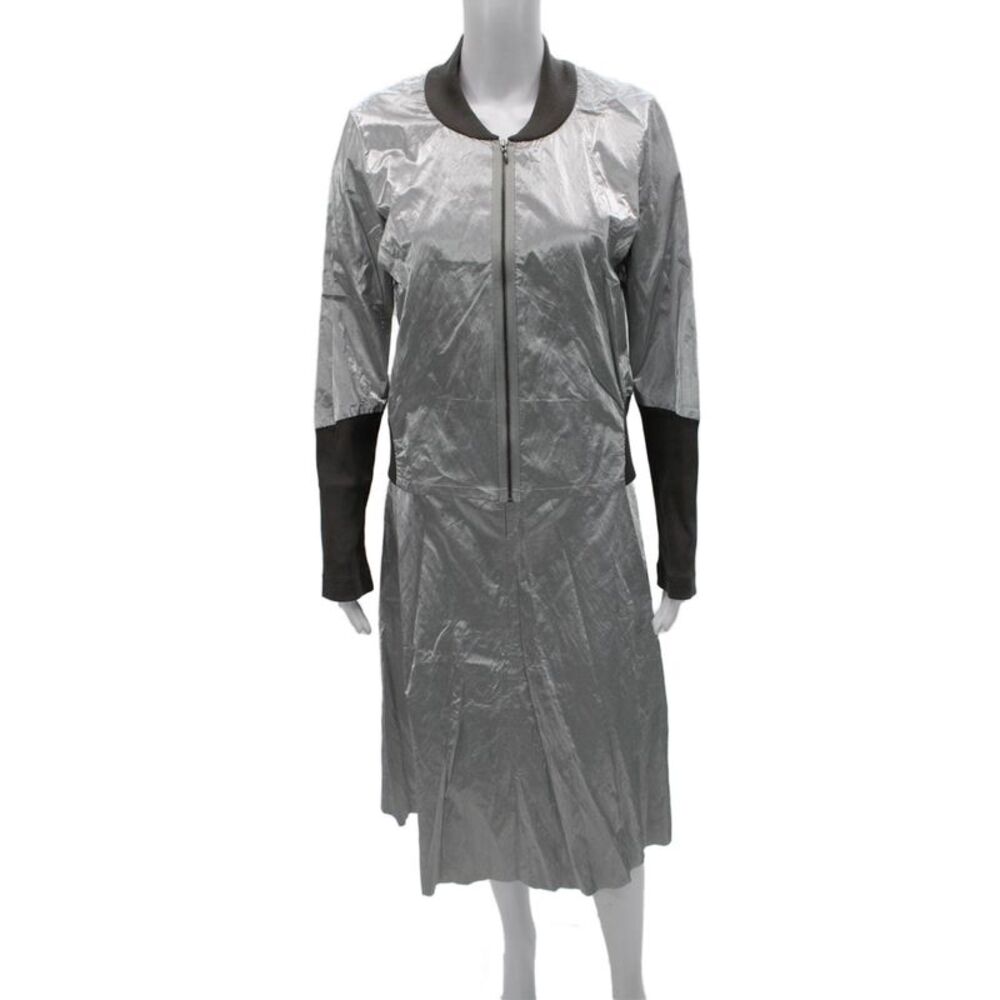Nix Women Jacket Dress Silver Collared Long Sleeve Zip Knee Length Size S